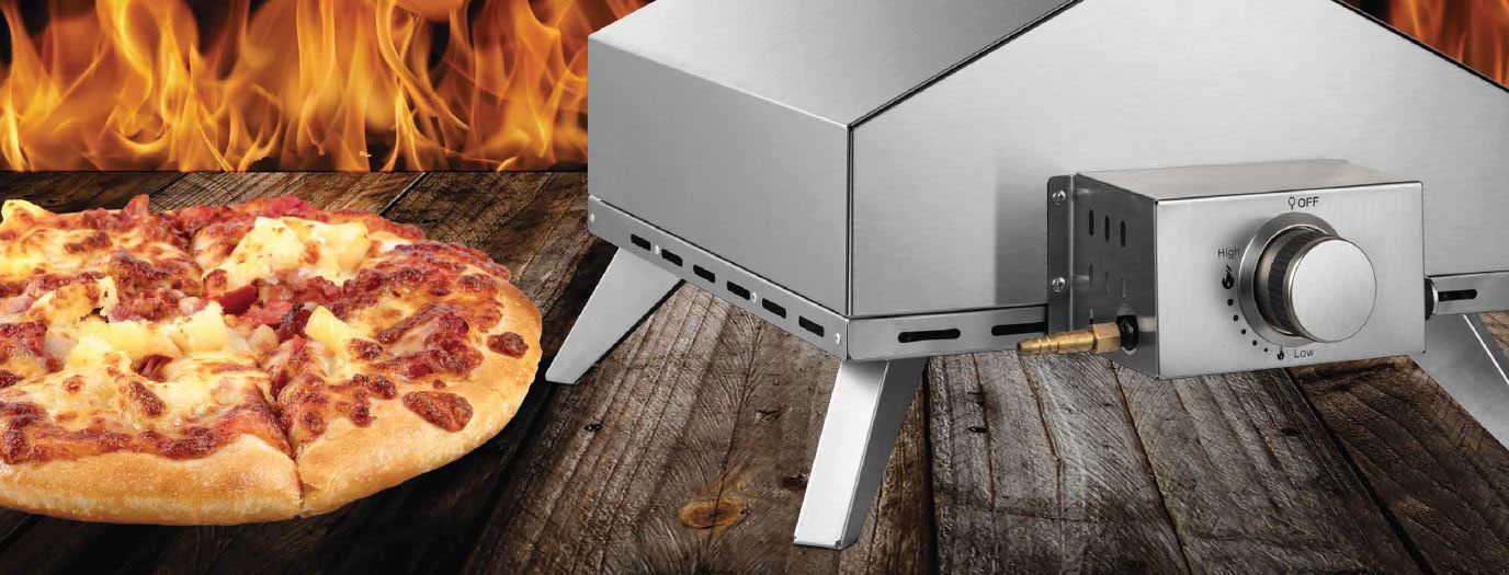 Austin and Barbeque AABQ Pizza Oven Gas Gassdrevet pizzaovn i rustfritt stål med pizzastein